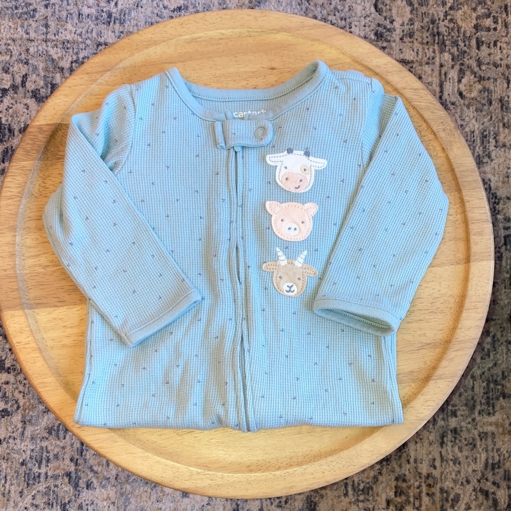 #2. Carter's Just One You - Blue Baby Footie Pajama with Animal Patches